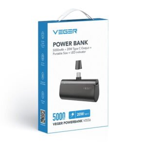 Veger PlugOn Fast Charging Pocket Powerbank Type-C - 5000mAh - Noir