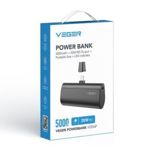 Veger Plugon Fast Charging Pocket Powerbank Lightning - 5000mAh - Noir