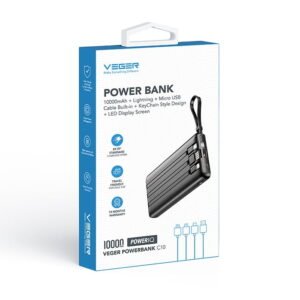 Veger (C10) Fast Charging Powerbank Built-in 4 Cables - 10.000mAh - Noir