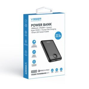 Veger (S12) Fast Charging Mini Powerbank Digital - 10.000mAh - Blanc