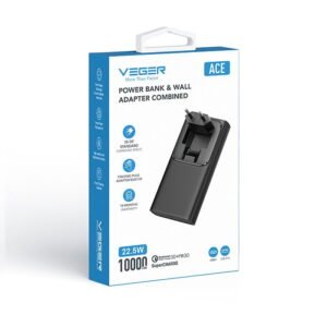 Veger (ACE100) Fast Charging Powerbank Folding EU-Plug - 10.000mAh - Noir