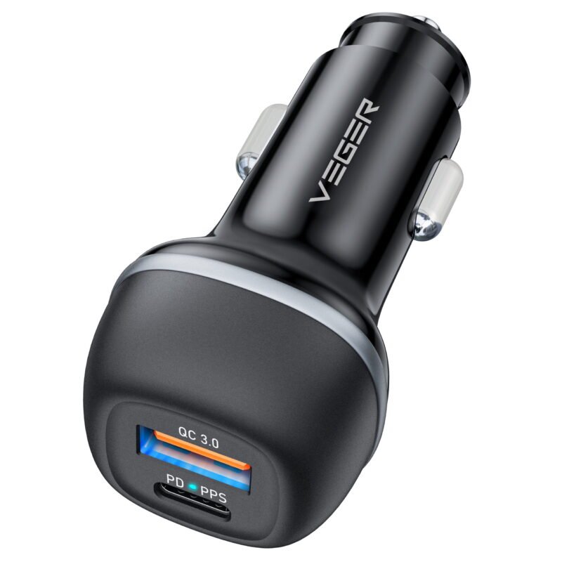 Veger Car Charger - Dual USB PD 51W Fast Charging - Noir