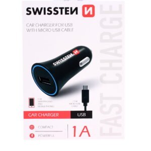 Swissten 1A Car Charger - 20110800 + Micro USB Cable - Noir