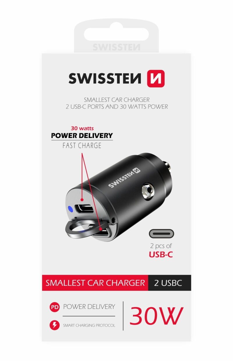 Swissten Dual USB-C Power Delivery (30W) Car Charger - 20111800 - Noir