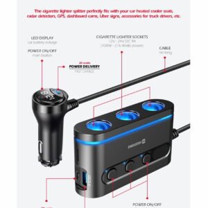 Swissten Triple Cigarette Lighter Splitter - 20114010 - Noir