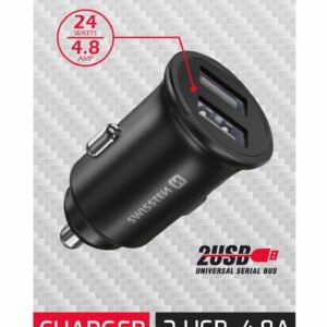 Swissten 4.8A Dual Port Car Charger - 20115000BOX - For CDU Box - Noir