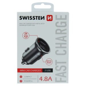 Swissten 4.8A Dual Port Car Charger - 20115100 - Argent