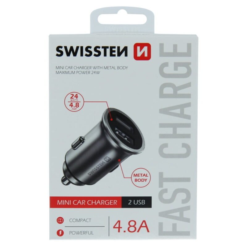 Swissten 4.8A Dual Port Car Charger - 20115100 - Argent