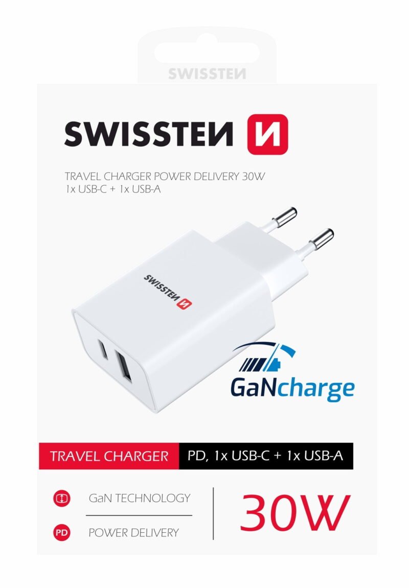 Swissten USB-A & USB-C Travel Charger (30W) - 22037000 - Blanc