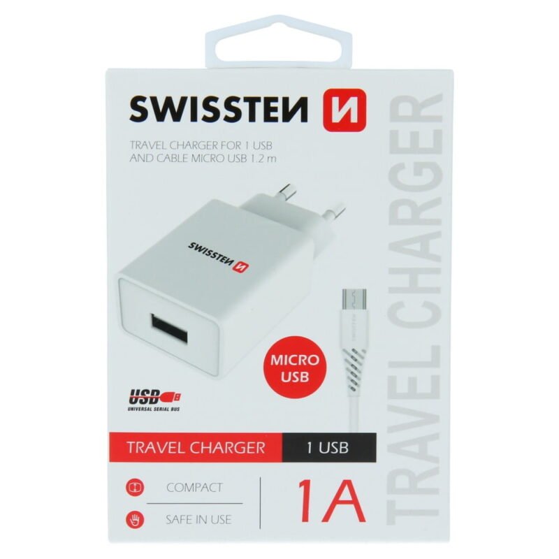 Swissten 1A Travel Charger - 22061000 + Micro USB Cable - Blanc 2 Swissten 1A Travel Charger - 22061000 + Micro USB Cable - Blanc