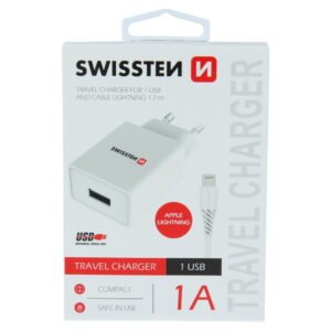 Swissten 1A Travel Charger - 22067000 +  Lightning USB Cable - Blanc