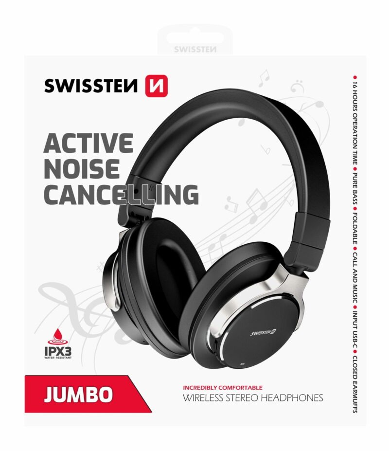 Swissten Jumbo Stereo Headphones - 52510700 - Avec Active Noise Cancelling - Noir