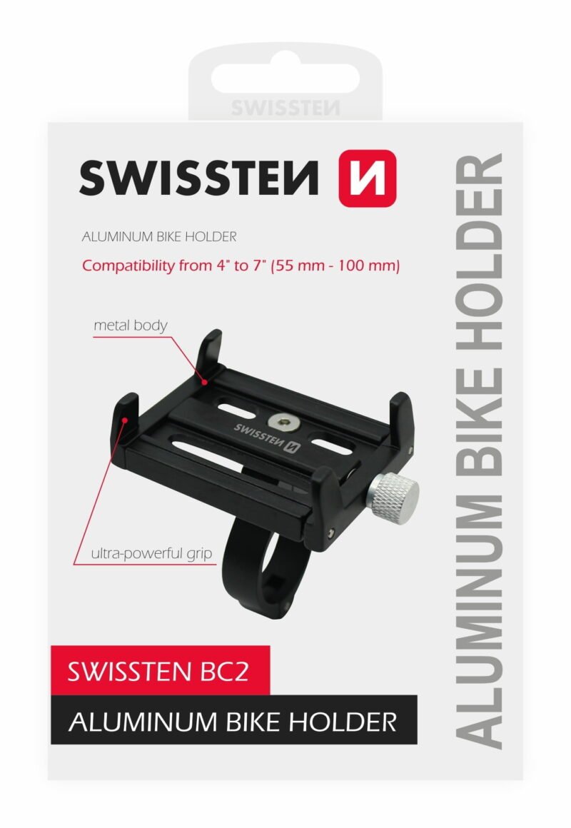 Swissten BC2 Aluminum Bike Holder - 65010406 - Up to Phones for 7.0" - Noir