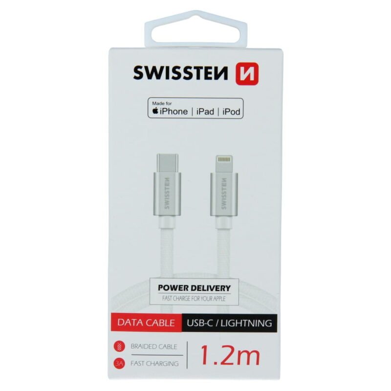 Swissten Textile USB-C To MFI Lightning Cable - 71526203 - 1.2m - Argent 2 Swissten Textile USB-C To MFI Lightning Cable - 71526203 - 1.2m - Argent