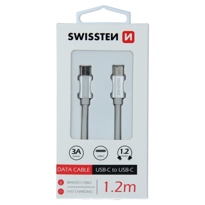 Swissten Textile Type-C USB Cable - 71527203 - 1.2m - Argent 2 Swissten Textile Type-C USB Cable - 71527203 - 1.2m - Argent