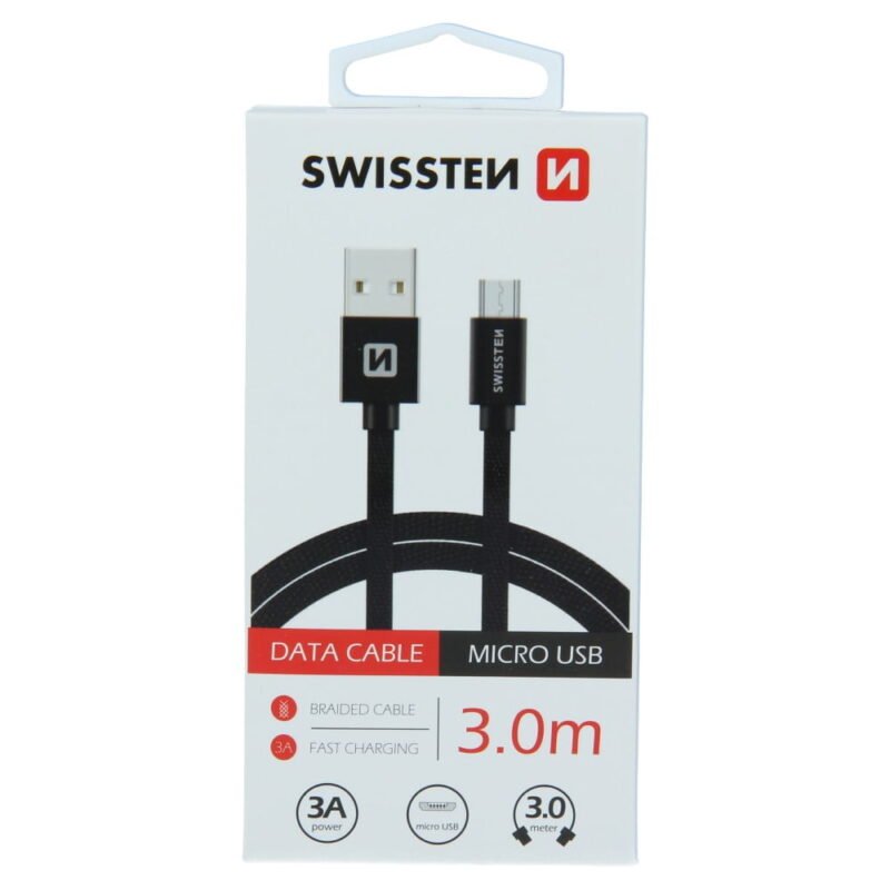 Swissten Textile Micro USB Cable - 71527300 - 3m - Noir 2 Swissten Textile Micro USB Cable - 71527300 - 3m - Noir