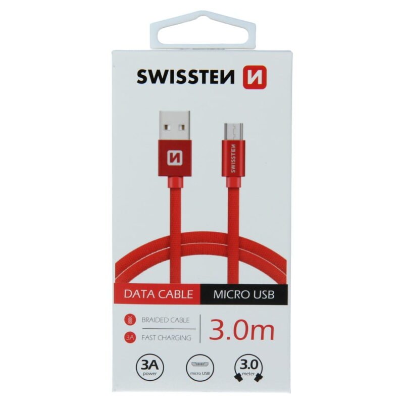 Swissten Textile Micro USB Cable - 71527301 - 3m - Rouge 2 Swissten Textile Micro USB Cable - 71527301 - 3m - Rouge