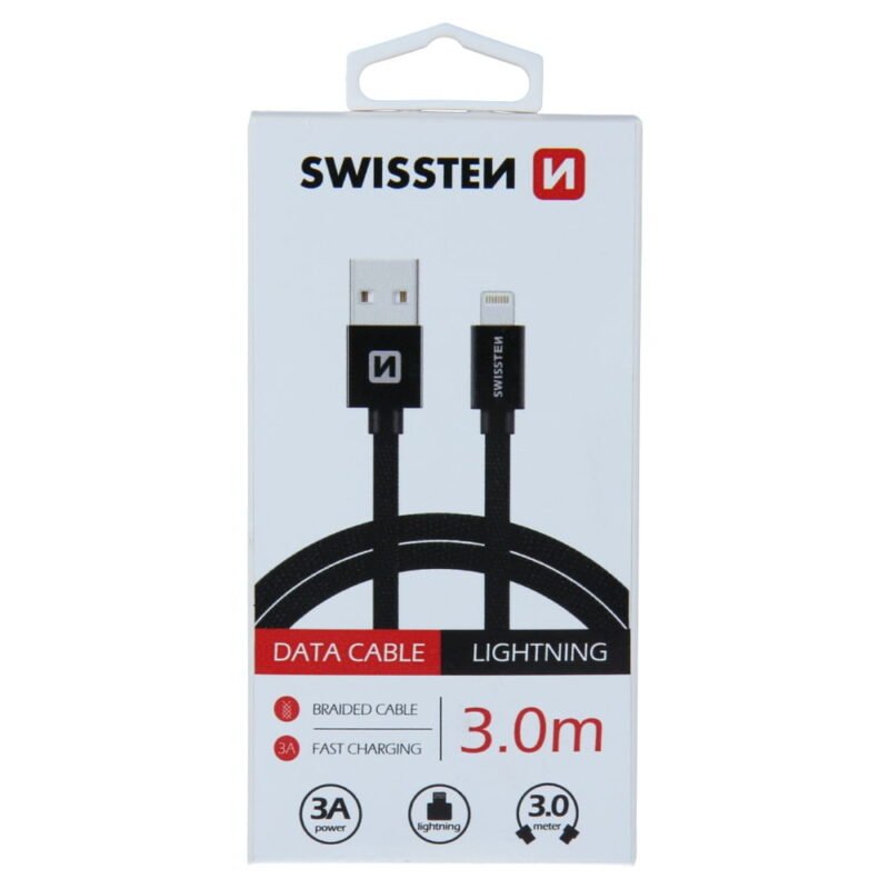 Swissten Textile Lightning Cable - 71527600 - 3m - Noir