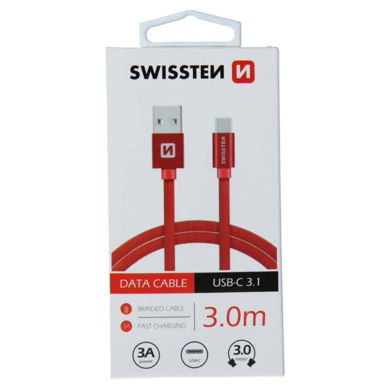 Swissten Textile Type-C USB Cable - 71527901 - 3m - Rouge 2 Swissten Textile Type-C USB Cable - 71527901 - 3m - Rouge
