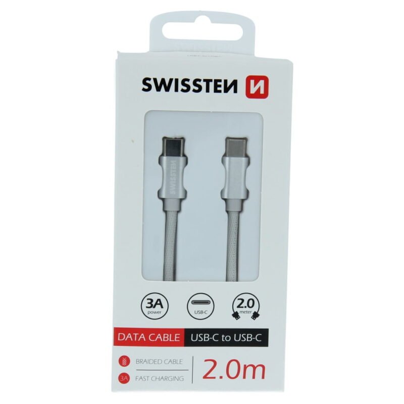 Swissten Textile Type-C to Type-C Cable - 71528202 - 2m - Argent 2 Swissten Textile Type-C to Type-C Cable - 71528202 - 2m - Argent