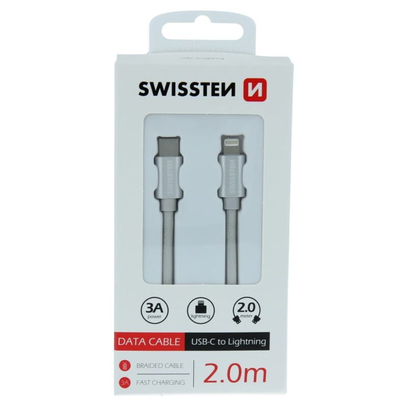 Swissten Textile Type-C To Lightning Cable - 71529202 - 2m - Argent 2 Swissten Textile Type-C To Lightning Cable - 71529202 - 2m - Argent