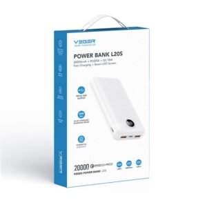 Veger (L20) - VP2039PD - Fast Charging Powerbank Digital 3-Port - 20.000mAh - Blanc