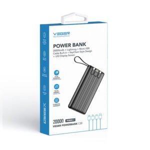 Veger (C20) Fast Charging Powerbank Built-in 4 Cables - 20.000mAh - Noir
