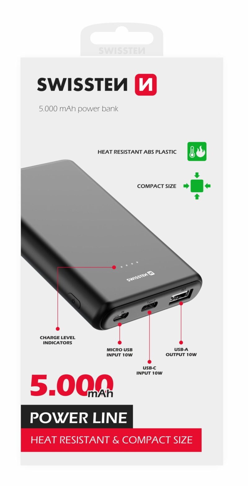 Swissten PowerLine Powerbank (10W) - 22013910 - 5000 mAh - Noir