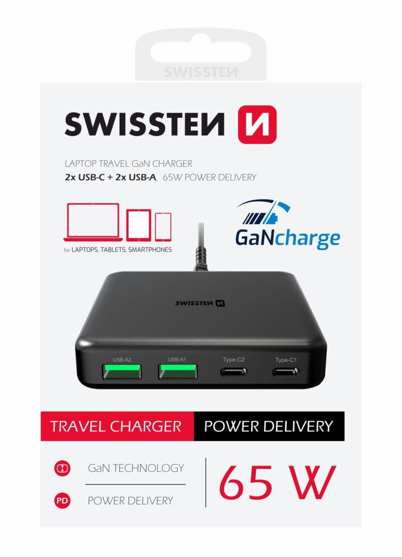 Swissten Laptop Power Delivery Travel Charger (65W) - 22057100 - Noir