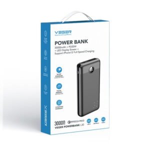 Veger (L30) Fast Charging Powerbank Digital 4-Port - 30.000mAh - Noir