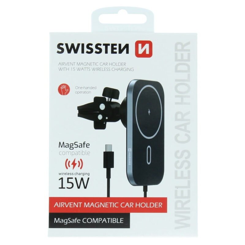 Swissten Wireless Charging Magnetic Air Vent Car Holder (15W) - 65010609 - MagSafe Compatible - Noir