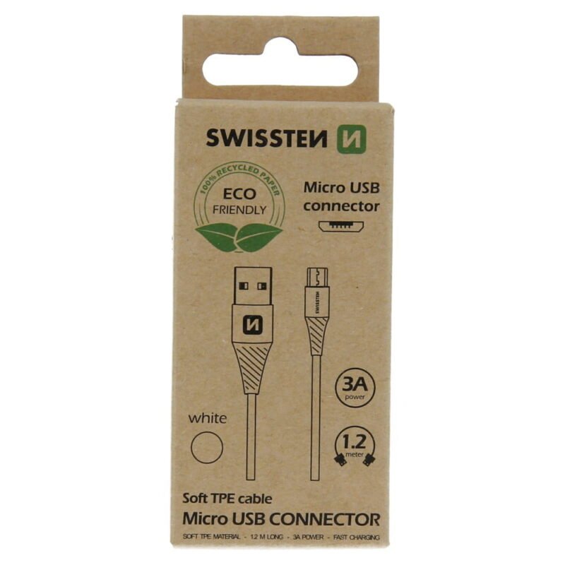 Swissten Micro USB Cable - 71504300ECO - 1.2m - Eco Packing - Blanc