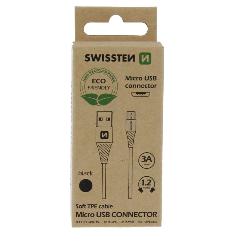 Swissten Micro USB Cable - 71504301ECO - 1.2m - Eco Packing - Noir