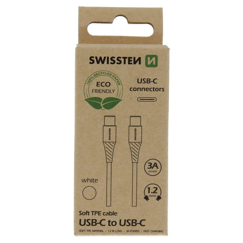 Swissten Type-C USB Cable to Type-C Cable - 71506301ECO - 1.2m - Eco Packing - Blanc