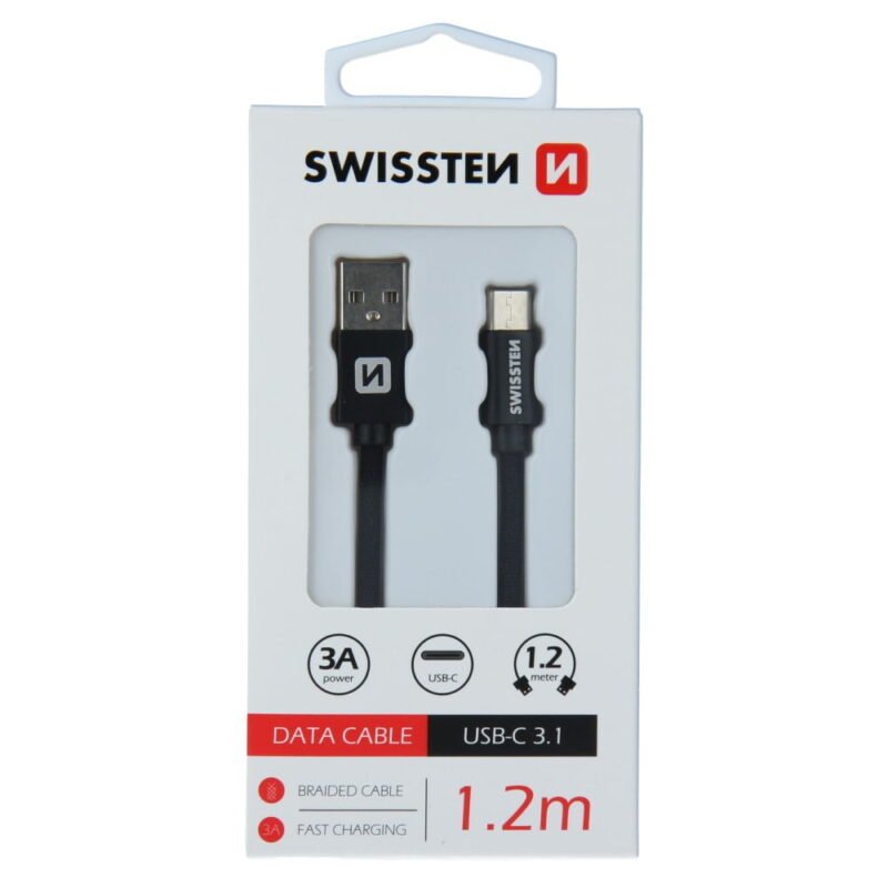Swissten Textile Type-C USB Cable - 71521201 - 1.2m - Noir 2 Swissten Textile Type-C USB Cable - 71521201 - 1.2m - Noir