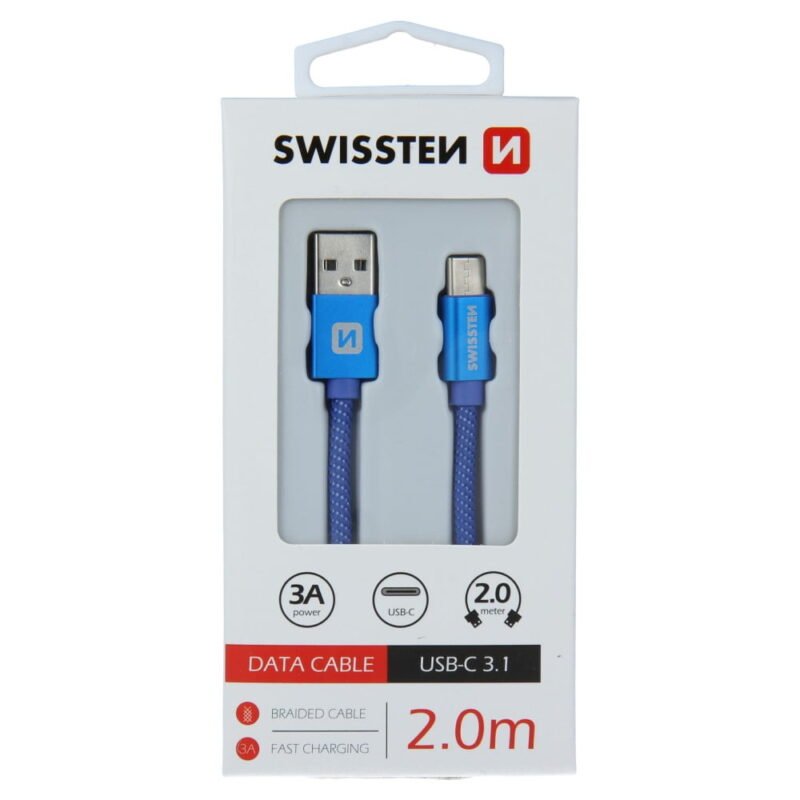 Swissten Textile Type-C USB Cable - 71521308 - 2m - Bleu 2 Swissten Textile Type-C USB Cable - 71521308 - 2m - Bleu