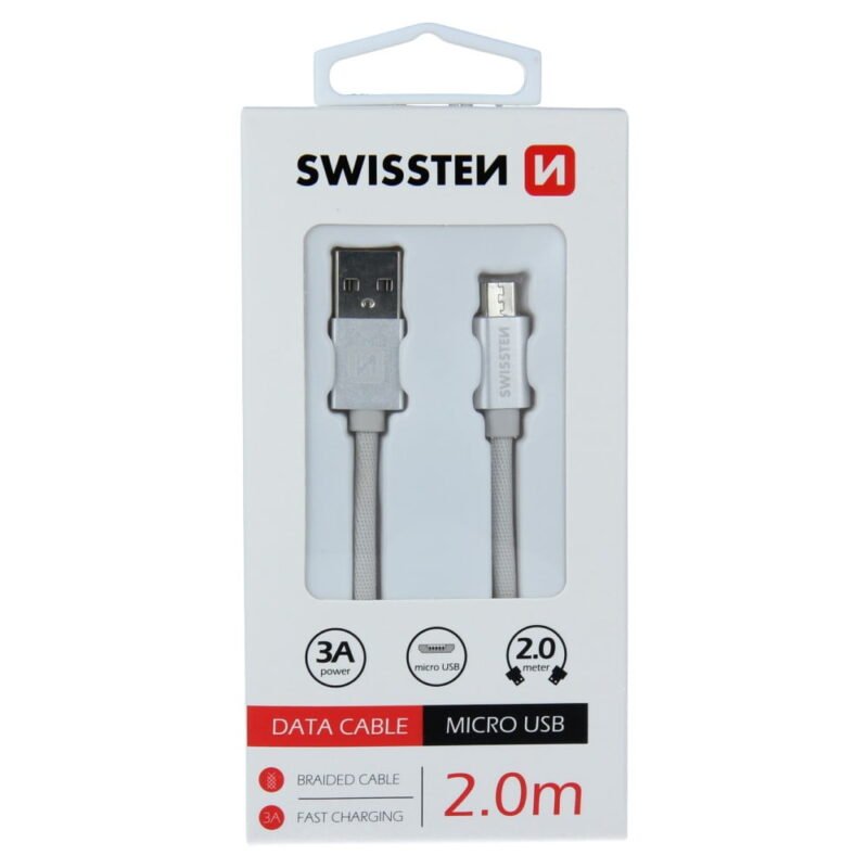 Swissten Textile Micro USB Cable - 71522303 - 2m - Argent 2 Swissten Textile Micro USB Cable - 71522303 - 2m - Argent