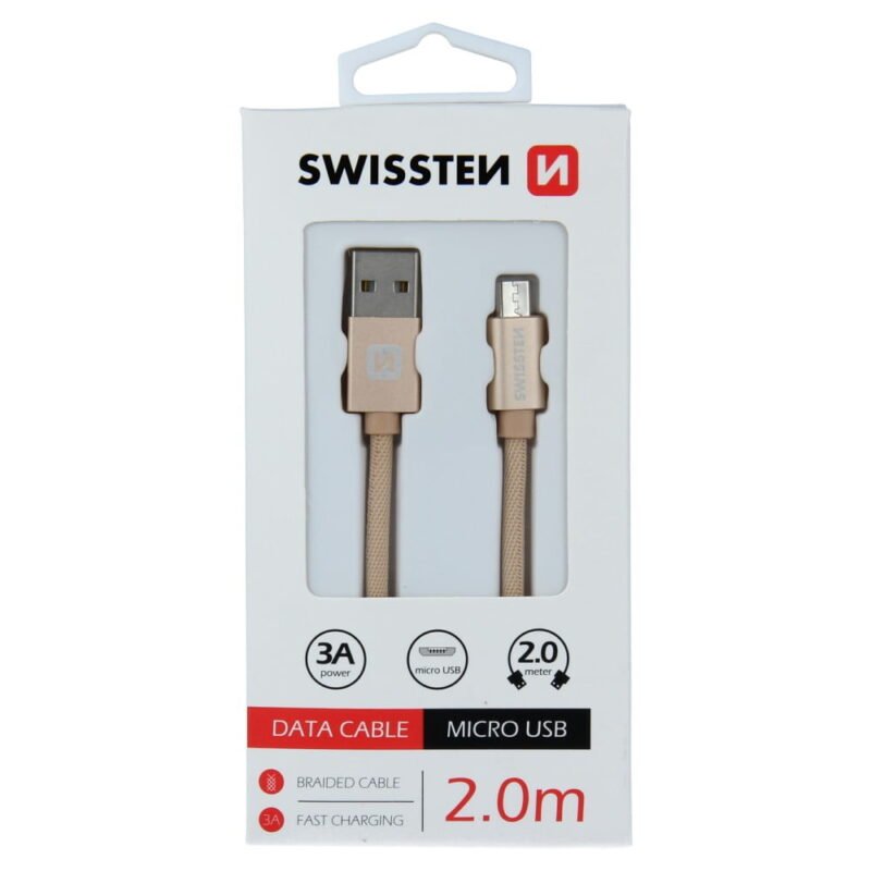 Swissten Textile Micro USB Cable - 71522304 - 2m - Gold 2 Swissten Textile Micro USB Cable - 71522304 - 2m - Gold