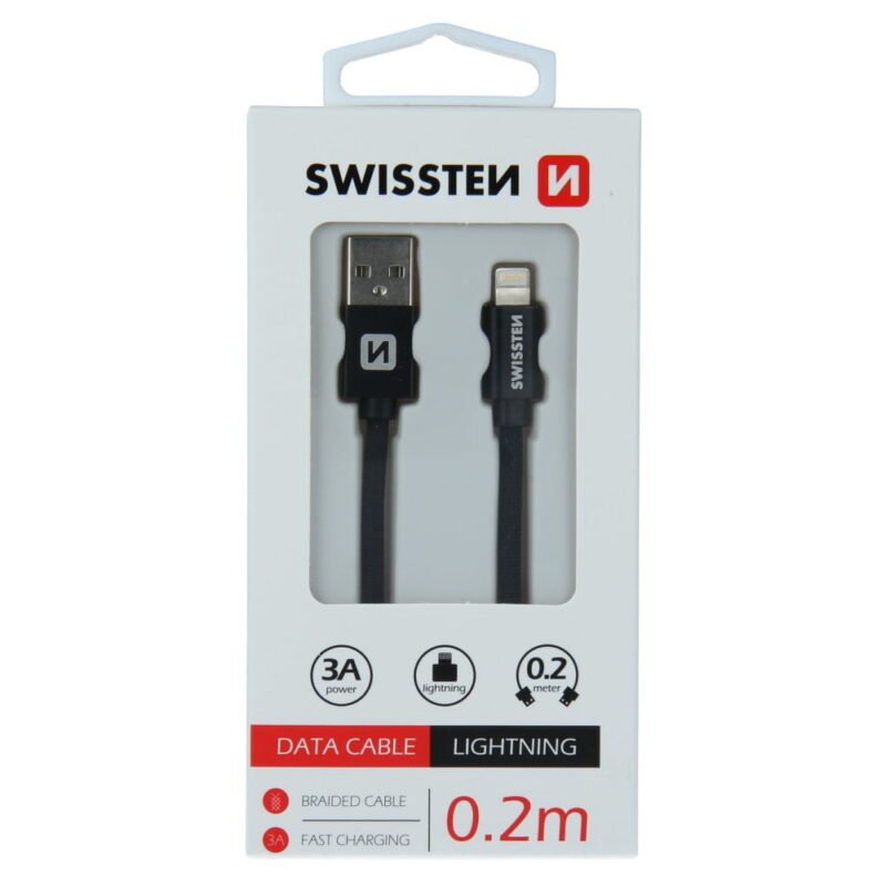Swissten Textile Lightning Cable - 71523101 - 0.2m - Noir 2 Swissten Textile Lightning Cable - 71523101 - 0.2m - Noir