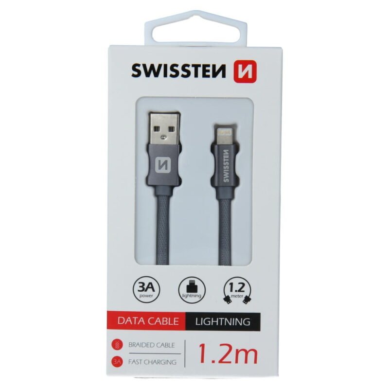 Swissten Textile Lightning Cable - 71523202 - 1.2m - Gris 2 Swissten Textile Lightning Cable - 71523202 - 1.2m - Gris