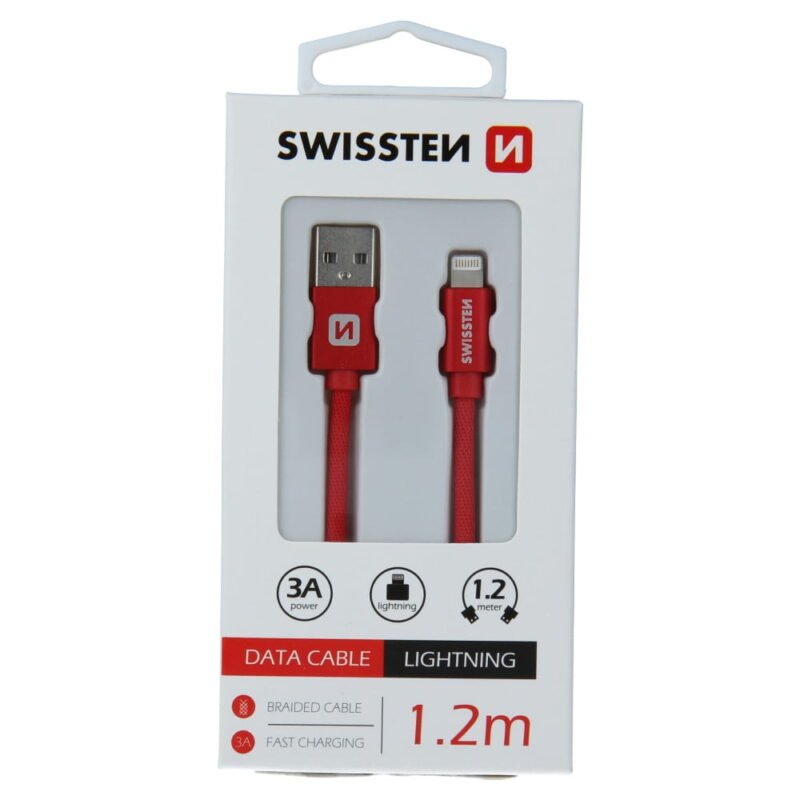 Swissten Textile Lightning Cable - 71523206 - 1.2m - Rouge 2 Swissten Textile Lightning Cable - 71523206 - 1.2m - Rouge