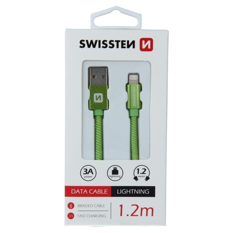 Swissten Textile Lightning Cable - 71523207 - 1.2m - Vert