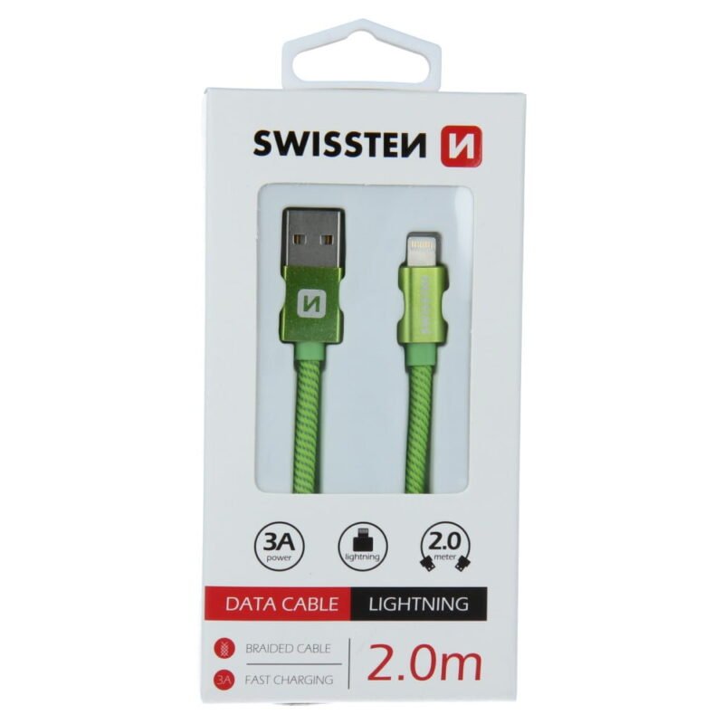 Swissten Textile Lightning Cable - 71523307 - 2m - Vert 2 Swissten Textile Lightning Cable - 71523307 - 2m - Vert