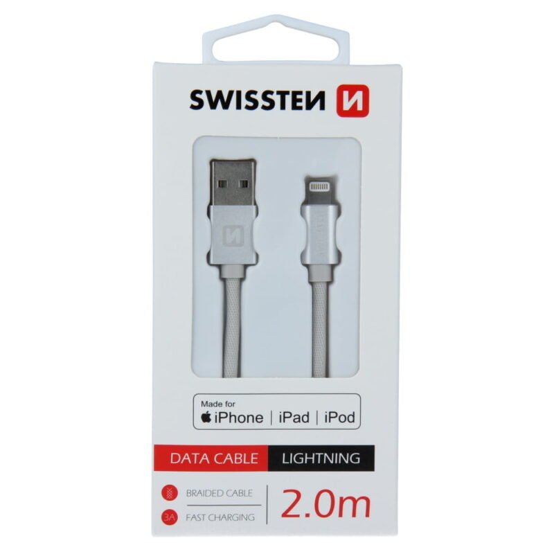 Swissten Textile MFI Lightning Cable - 71524303 - 2m - Argent 2 Swissten Textile MFI Lightning Cable - 71524303 - 2m - Argent