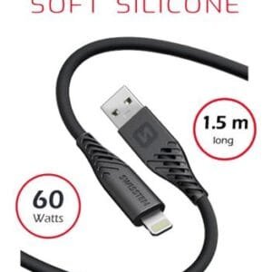 Swissten Soft Silicone Lightning Cable (60W) - 71533010 - 1.5m - Noir