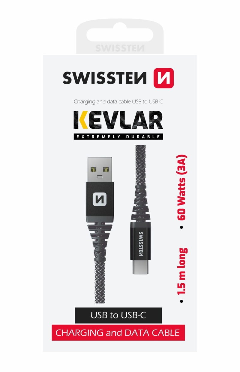 Swissten Kevlar Type-C USB Cable - 71541010 - 1.5m - Gris 2 Swissten Kevlar Type-C USB Cable - 71541010 - 1.5m - Gris