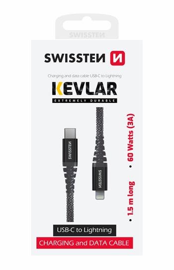 Swissten Kevlar Type-C To Lightning Cable - 71544010 - 1.5m - Gris 2 Swissten Kevlar Type-C To Lightning Cable - 71544010 - 1.5m - Gris