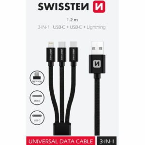 Swissten Textile 3-in-1 Data Cable - 72501103 - 1.2m - Noir