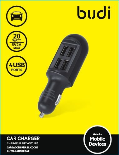 Budi 4 USB Chargeur Voiture avec LED Indicator - Noir 2 Budi 4 USB Chargeur Voiture avec LED Indicator - Noir