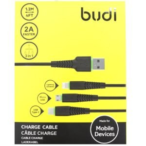 BUDI -  3 in 1 Multi Charging Cable - 3m - Noir